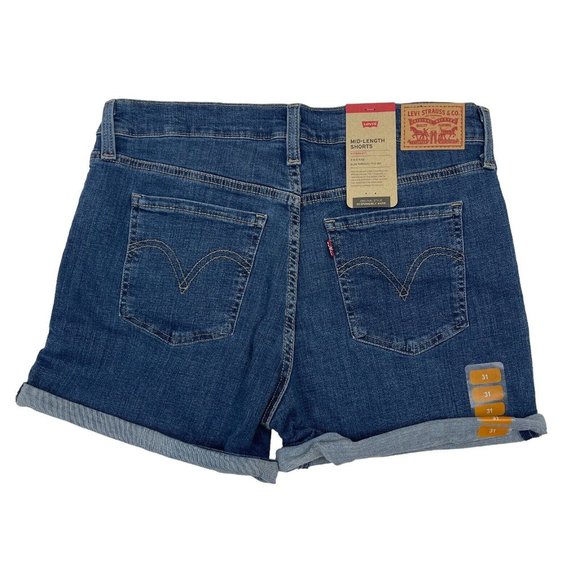 Women's Levis Mid Length Denim Blue Jean Cuffed Shorts 12 W31 - Picture 9 of 9